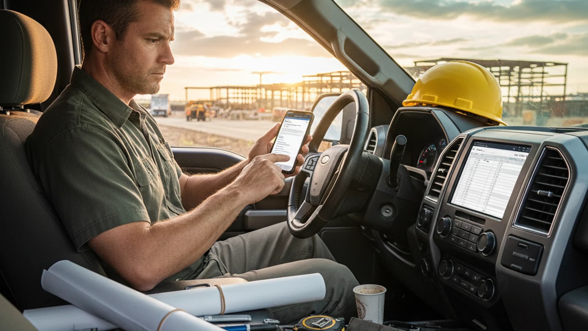 Electrical estimator sending a bid response from a work truck before arriving on site