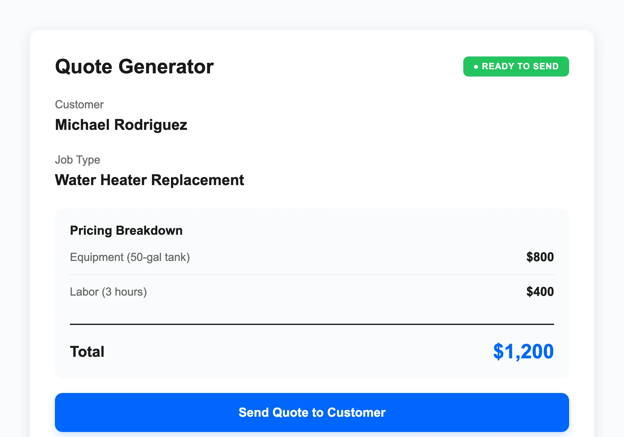 Structured quote and follow-up workflow used by trade teams